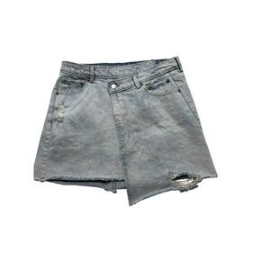 Etophe Studios Asymmetrical Denim Mini  Wrap Skirt Distressed Blue Large #634